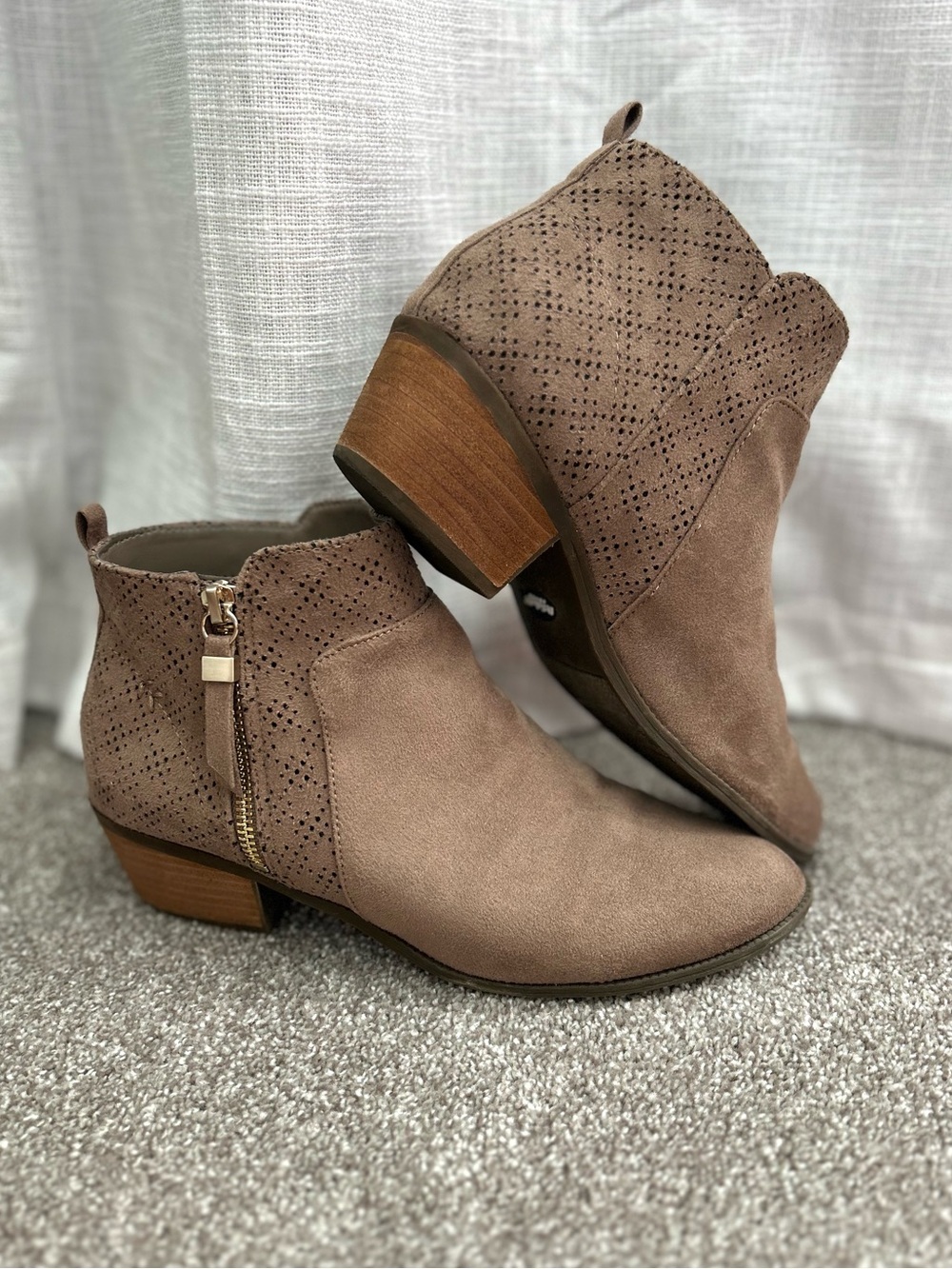 Dr. Scholl's Taupe Suede Perforated Ankle Booties with Side Zip